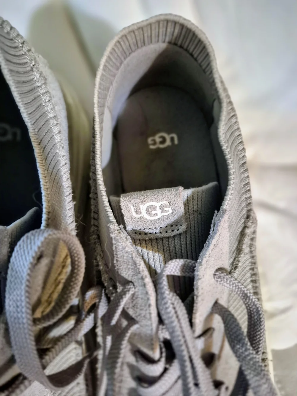 UGG Gray Knit & Suede Lace-Up Sneakers